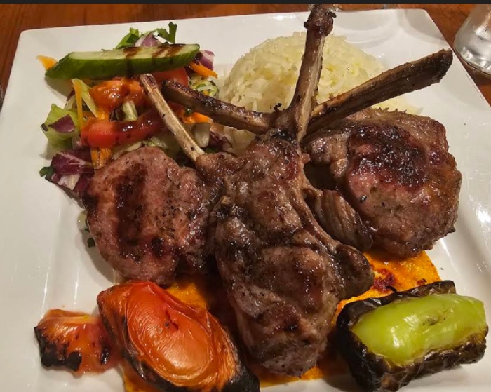 Grilled lamb chops with chicken kebab and rice served at Café Istanbul 
in Manchester 