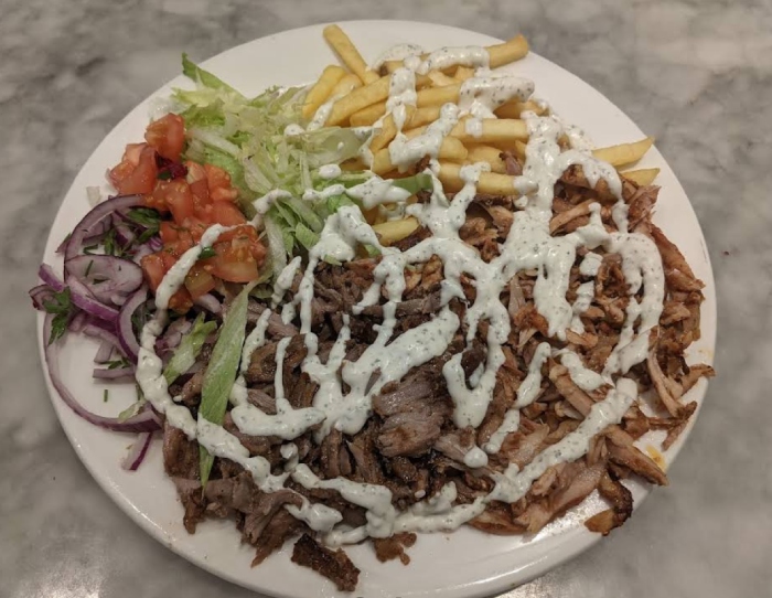 Mixed doner kebab with salad served at Café Istanbul in Manchester 